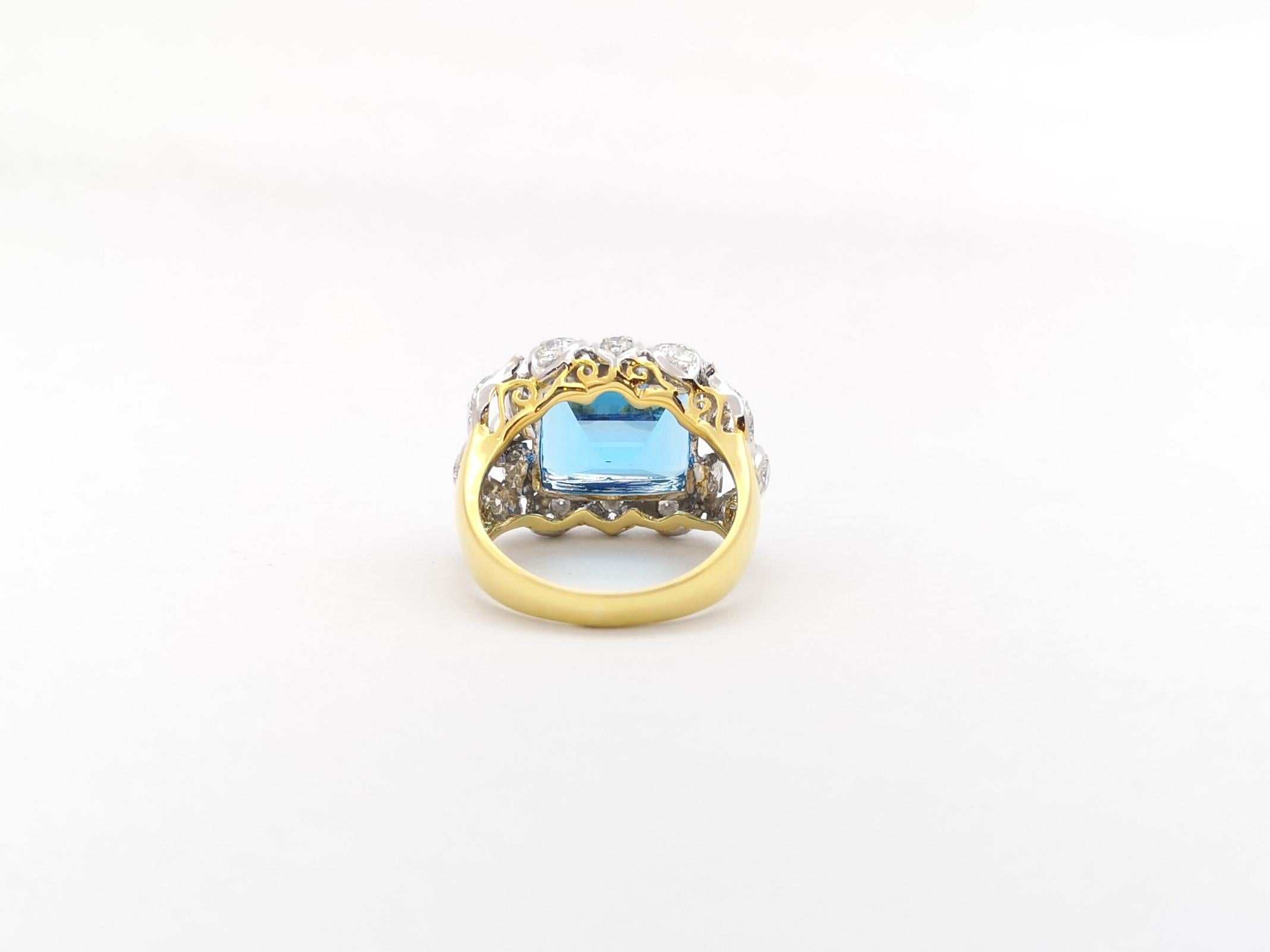 Blue Topaz with Diamond Ring set in 14K Gold Settings For Sale 7