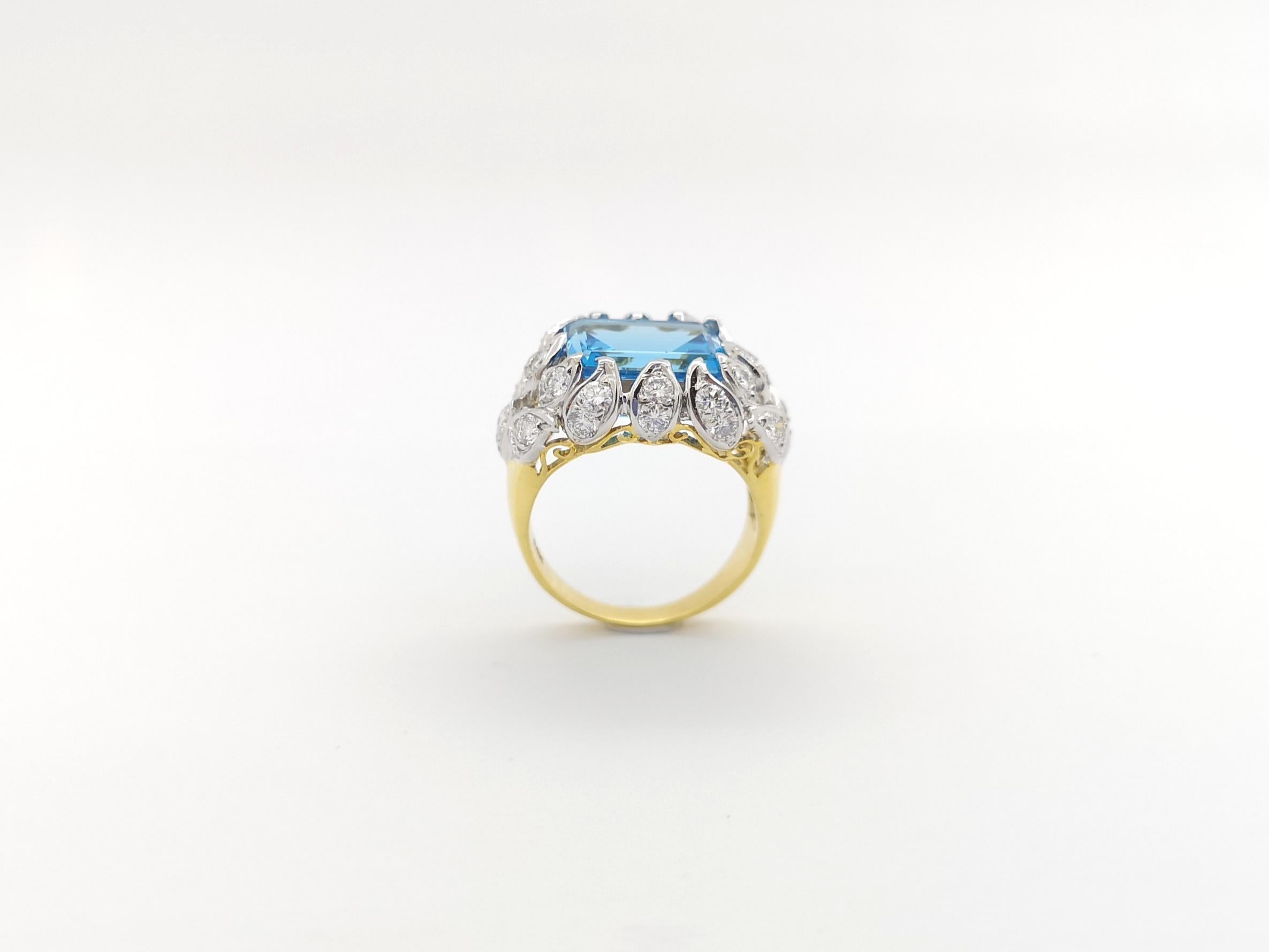 Blue Topaz with Diamond Ring set in 14K Gold Settings For Sale 8