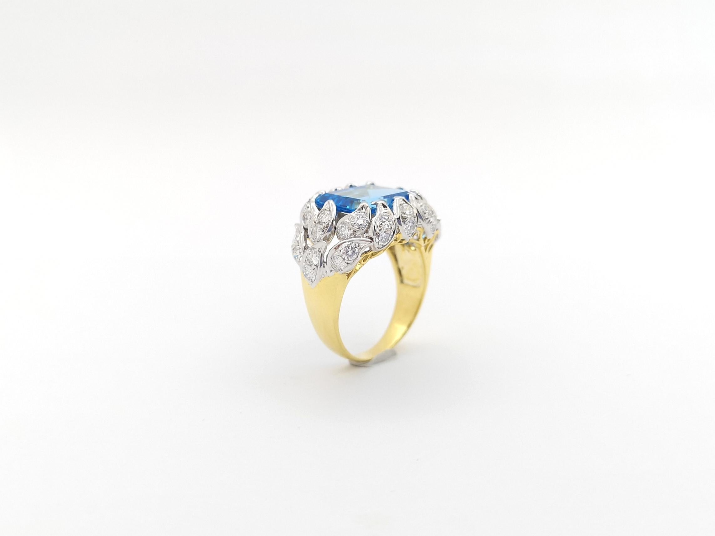 Blue Topaz with Diamond Ring set in 14K Gold Settings For Sale 9