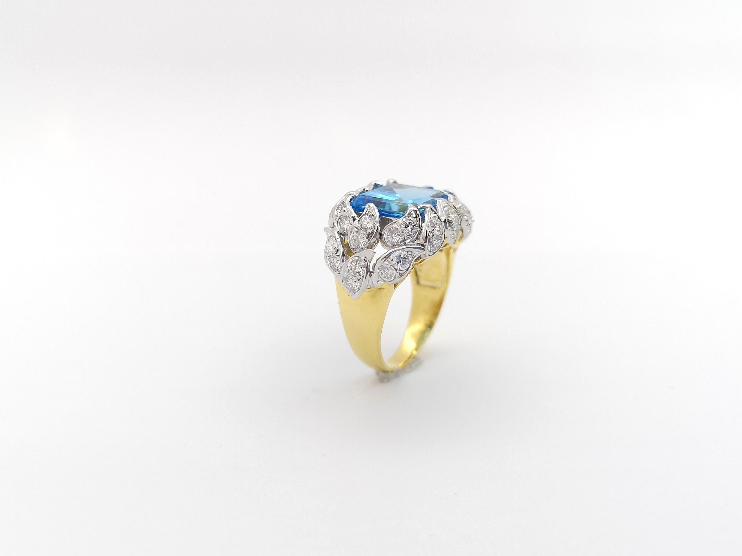 Blue Topaz with Diamond Ring set in 14K Gold Settings For Sale 10