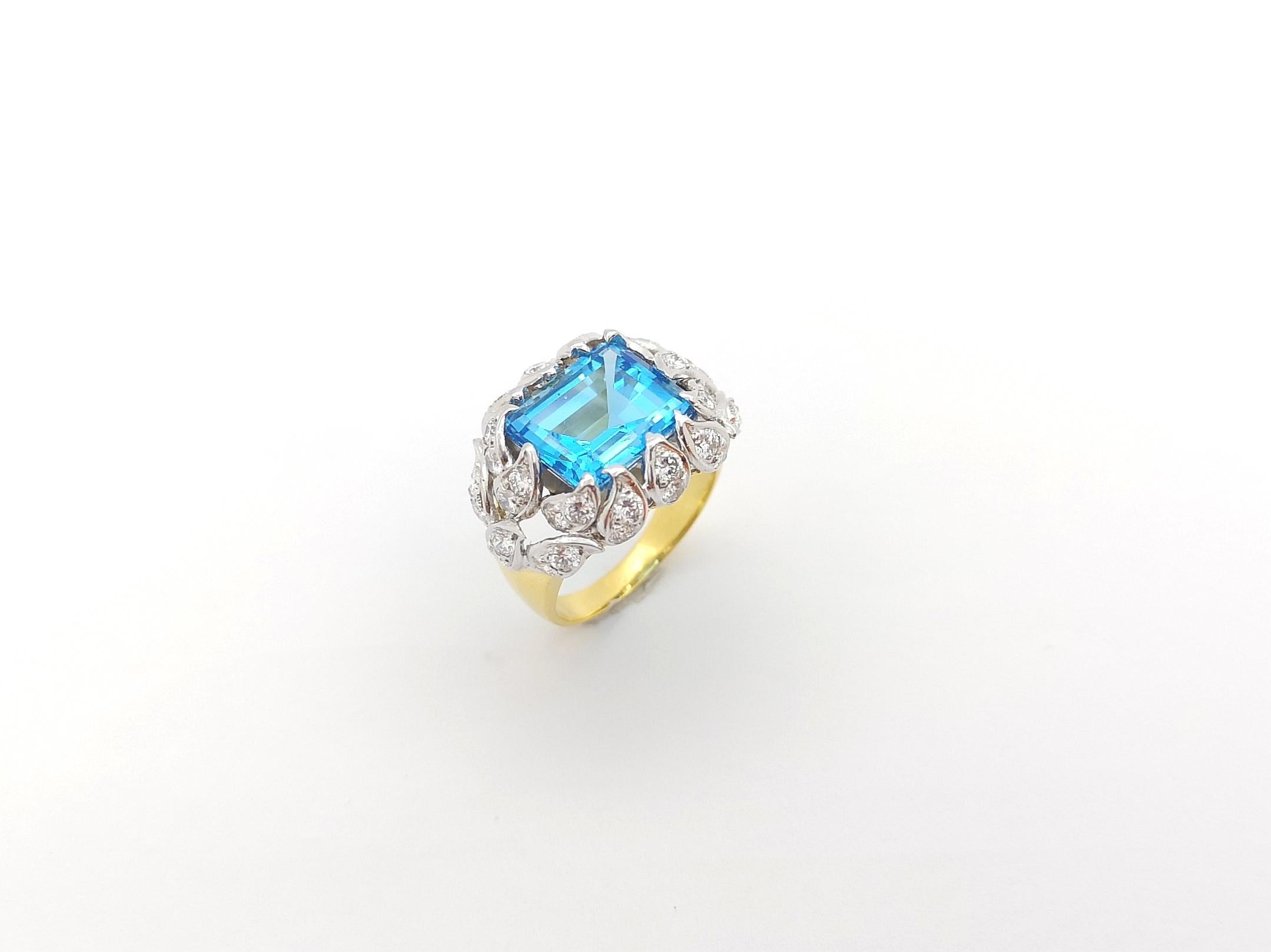 Blue Topaz with Diamond Ring set in 14K Gold Settings For Sale 11