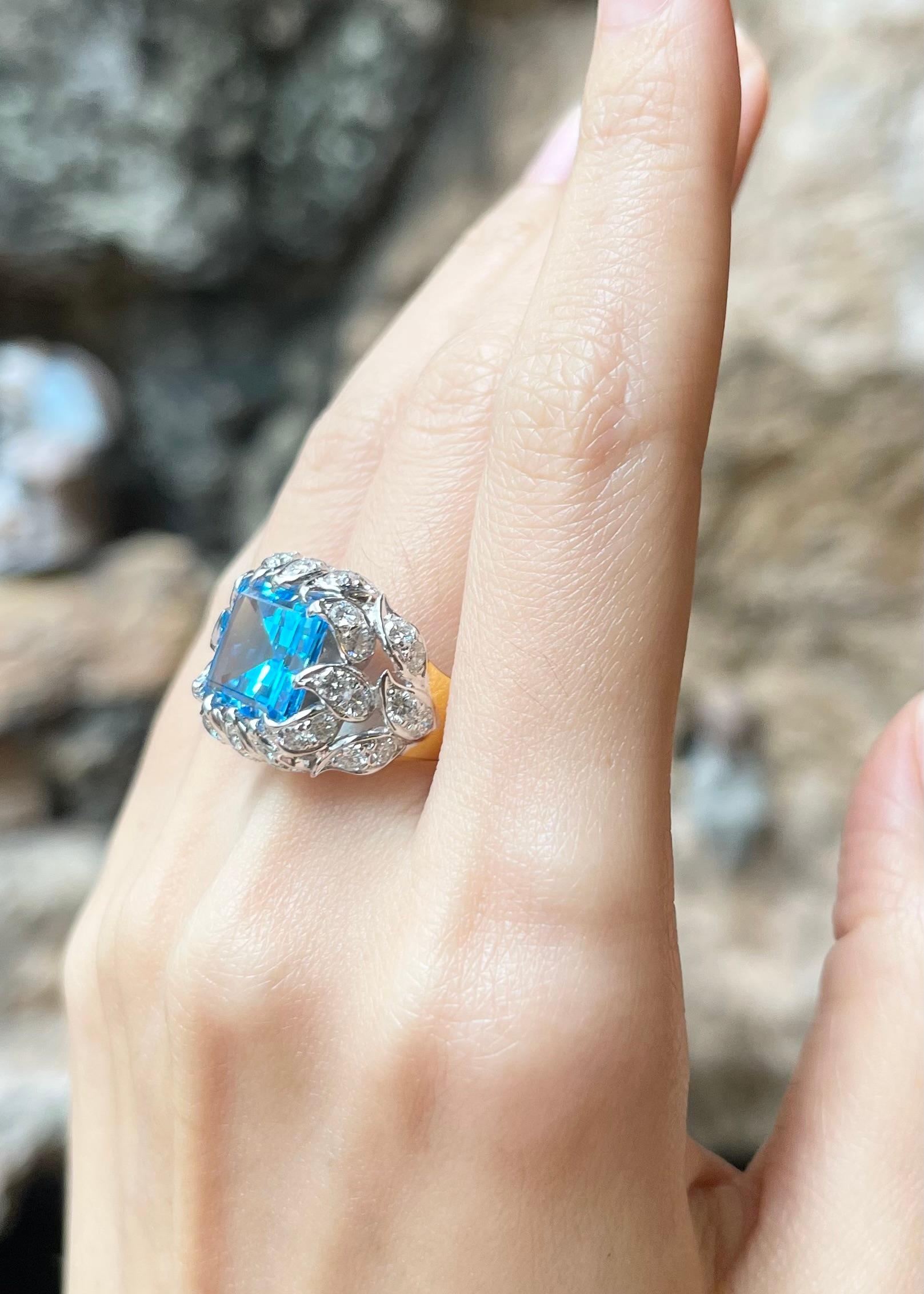 Blauer Topas mit Diamantring in 14K Goldfassungen gefasst im Zustand „Neu“ im Angebot in Bangkok, TH