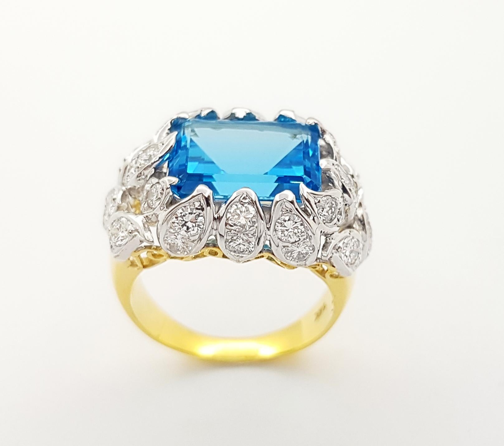 Blue Topaz with Diamond Ring set in 14K Gold Settings For Sale 3