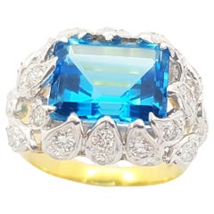 Blue Topaz with Diamond Ring set in 14K Gold Settings