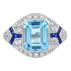 Anello di fidanzamento in stile Art Deco con zaffiro e diamante in oro 18 carati