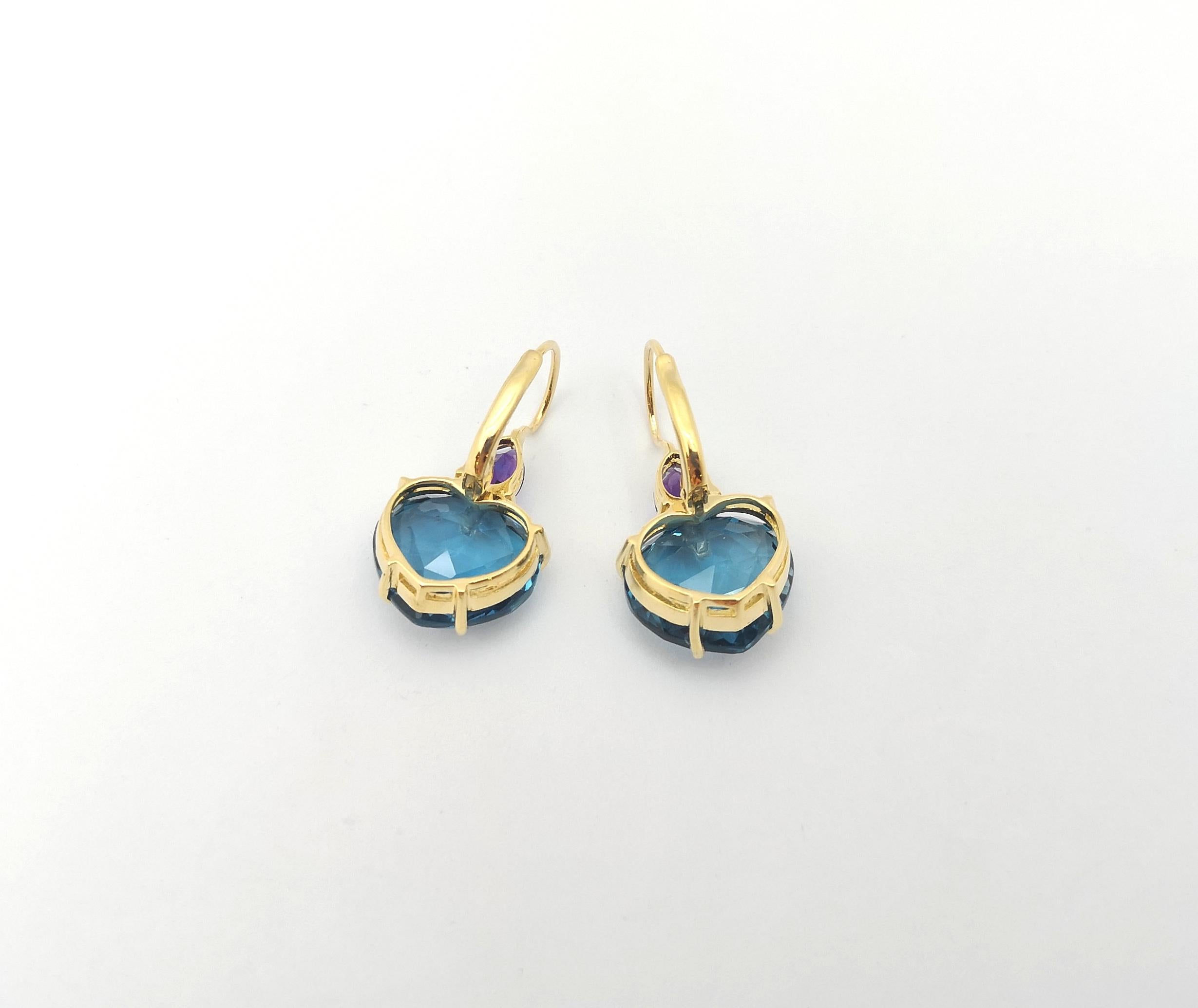Blue Topaz with Rubelite Earrings set in 18K Gold Settings  For Sale 1