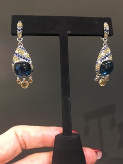 Ukrainian Dream Topaz Yellow Green Sapphire 18 Karat Diamond Citrine Earrings