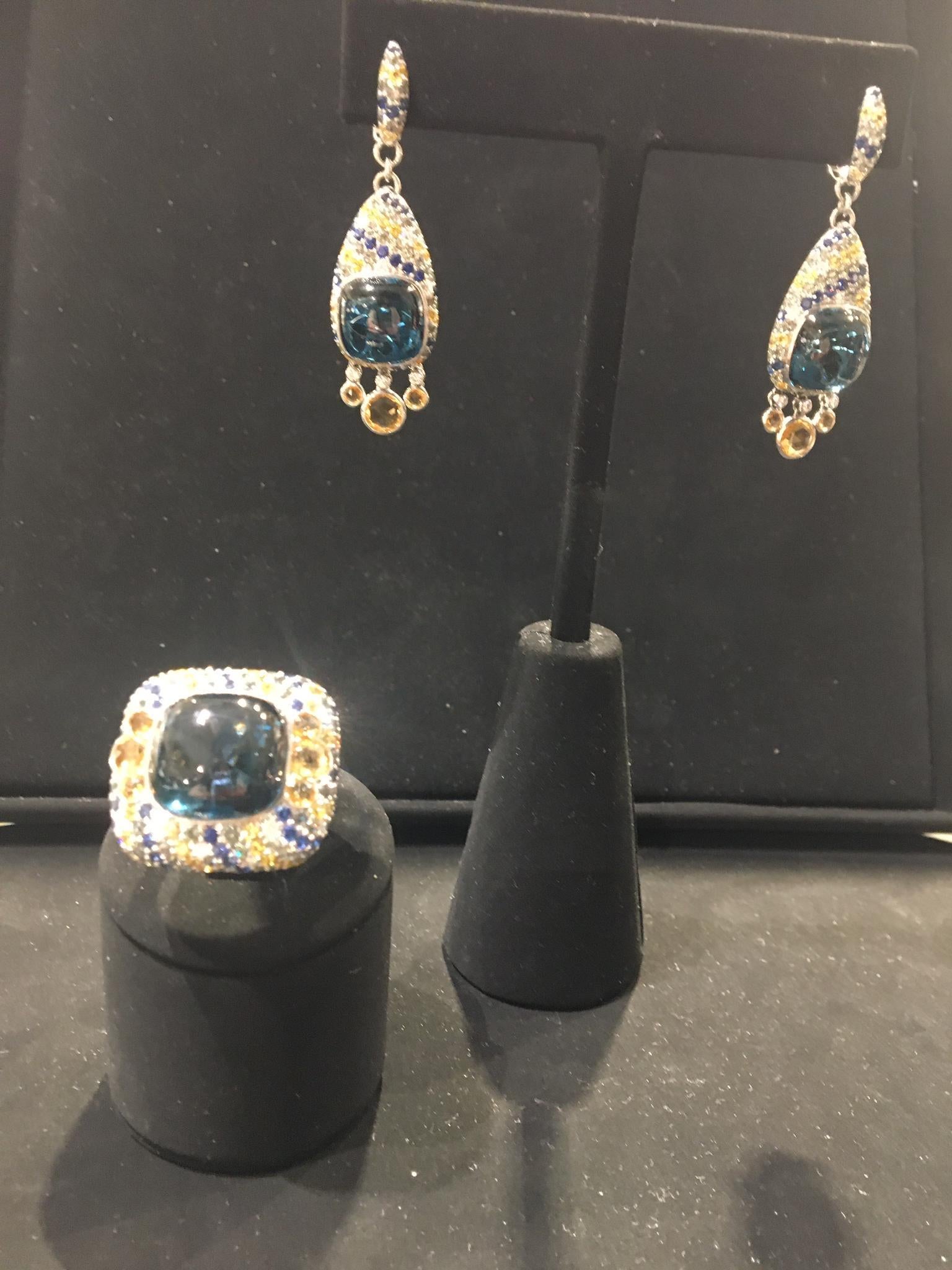 Ukrainischer Traum Topas Gelb Grüner Saphir 18 Karat Diamant Citrin Ohrringe (Antiker Kissenschliff) im Angebot