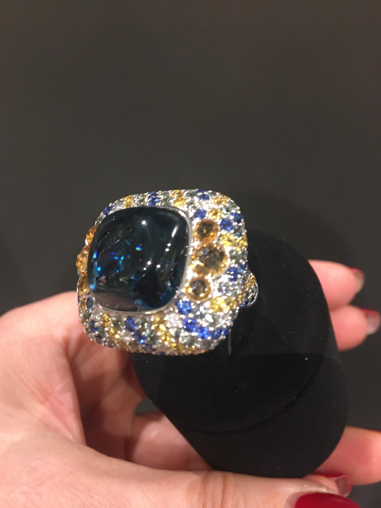 Ukrainischer Traum Topas Gelb Grüner Saphir 18 Karat Diamant Citrin Ohrringe im Zustand „Neu“ im Angebot in Montreux, CH