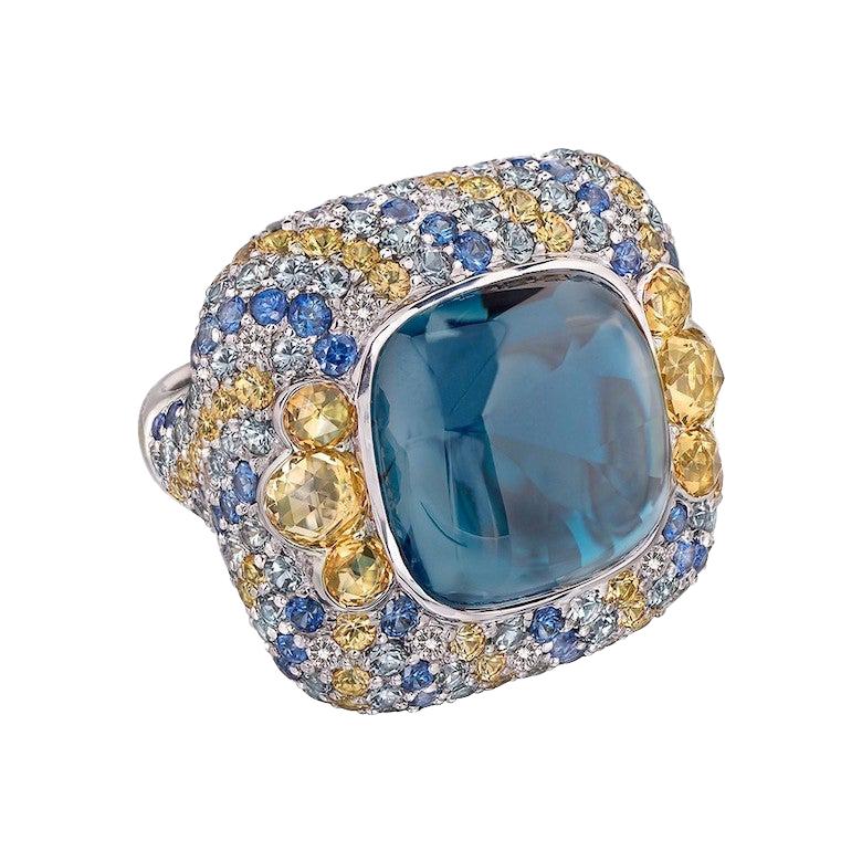 Ukrainian Dream Topaz Yellow Green Sapphire 18 Karat Gold Diamond Citrine Ring