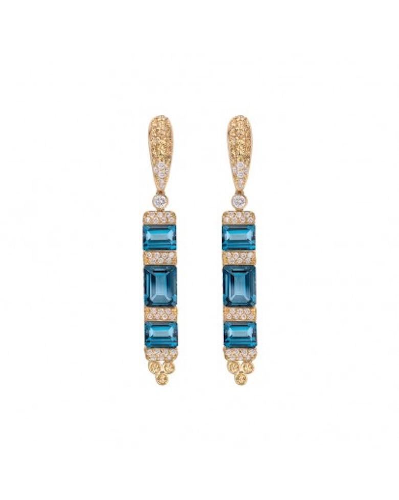 Ukrainischer Designer-Diamantring aus 18 Karat Gold mit blauem Topas und gelbem Saphir im Angebot 1