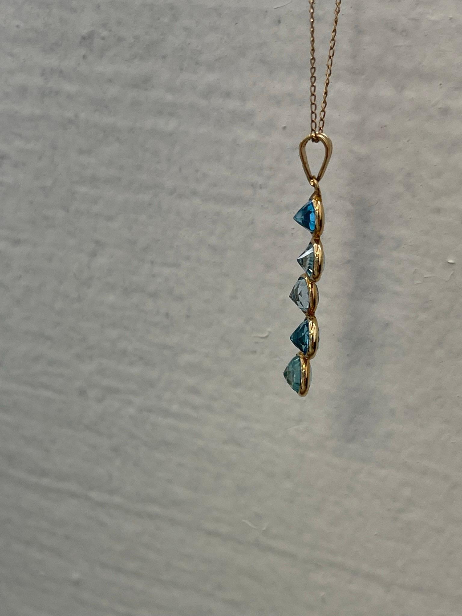 Brilliant Cut Blue Topaz Zircon pendant necklace rare find! 14KT yellow gold chain 16-18