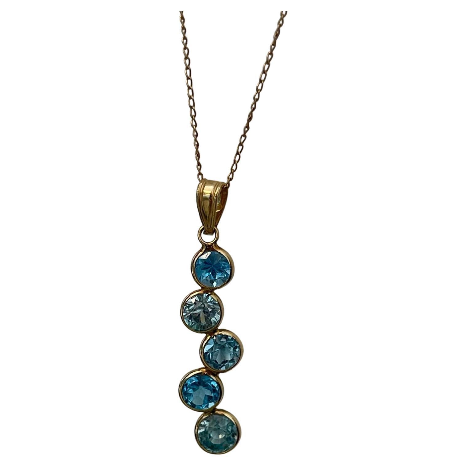 Blue Topaz Zircon pendant necklace rare find! 14KT yellow gold chain 16-18" long For Sale