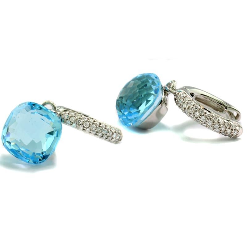 Contemporary Blue Topaze Diamond Ear Dangles 11.81 carats 18Kt White Gold Intense Blue For Sale