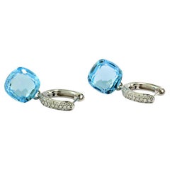 Blue Topaze Diamond Ear Dangles 11.81 carats 18Kt White Gold Intense Blue