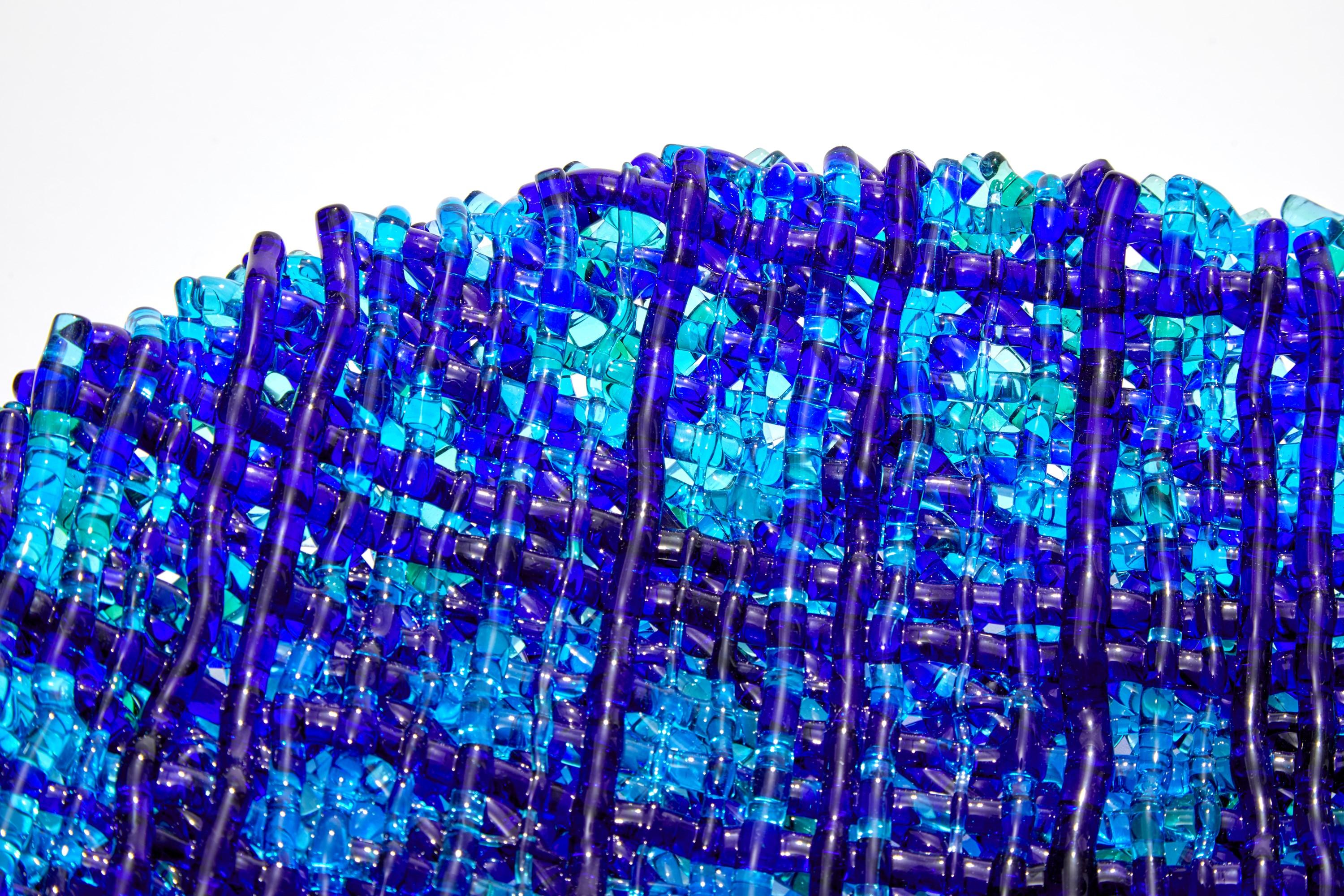 Hand-Crafted Blue Topography, a Woven Glass Sculptural Centrepiece by Cathryn Shilling