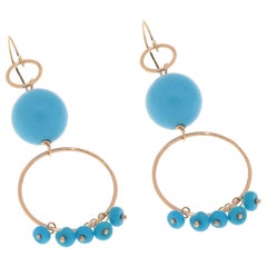 Blue Torquoise 9 Karat Rose Gold Dangle Earrings Handcrafted in Italy