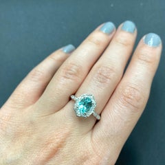 Blue Tourmaline and Diamond Antique Style Shield Ring