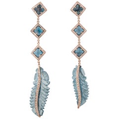 Blue Tourmaline and Pave Diamond Leaf Stud Earrings