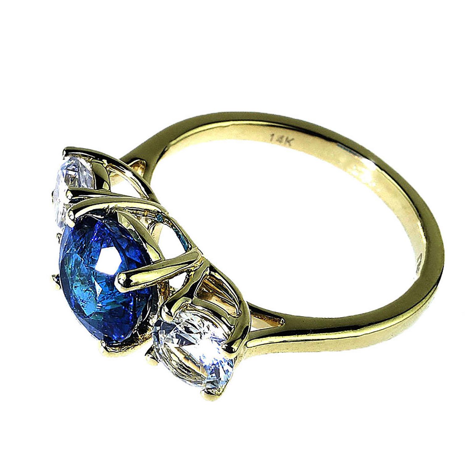 Women's AJD Blue Tourmaline and White Cambodian Zircon Cocktail Ring For Sale