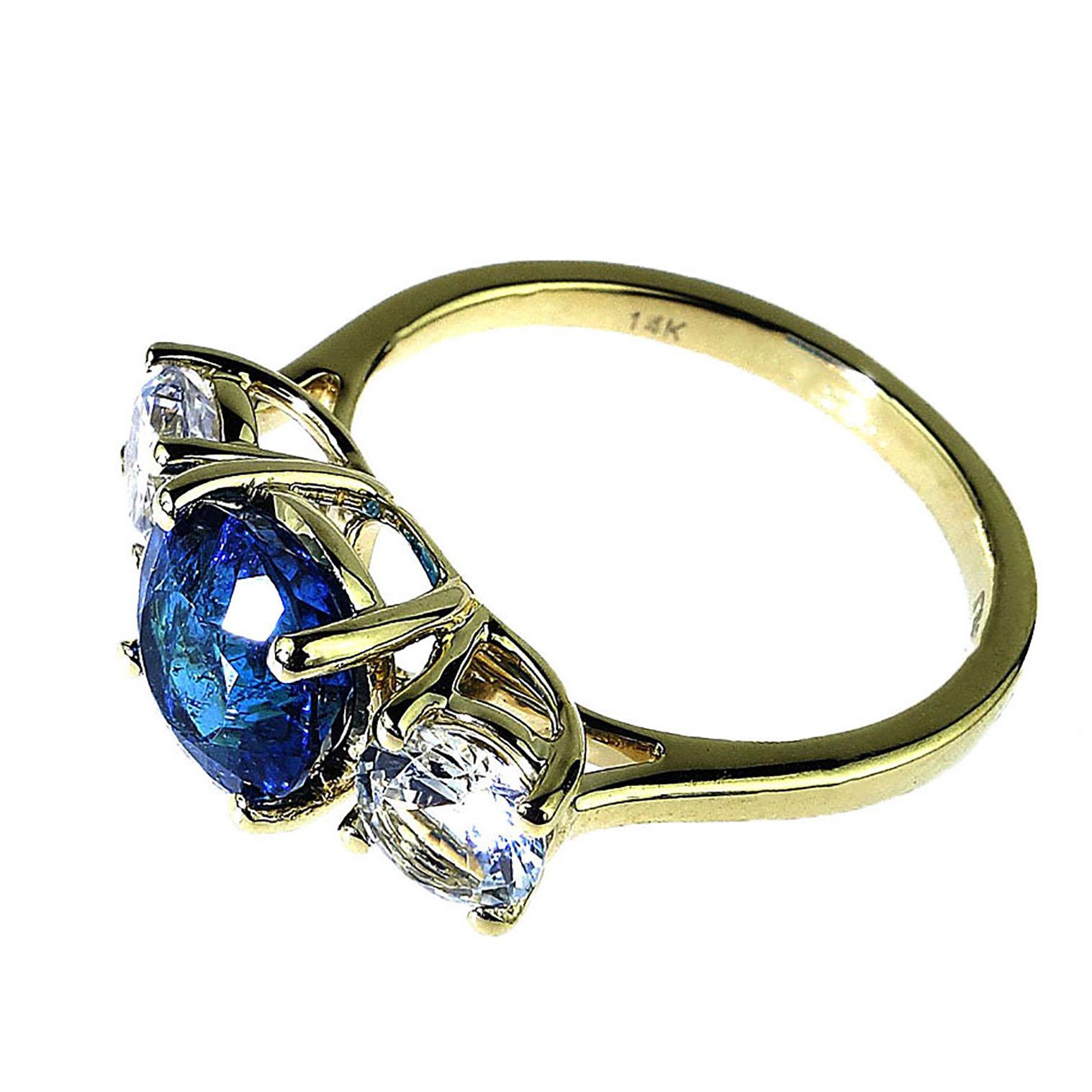 AJD Blue Tourmaline and White Cambodian Zircon Cocktail Ring For Sale 1