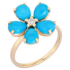 Anello Signet in oro giallo 14K (o 18k su richiesta) con tormalina blu e diamante