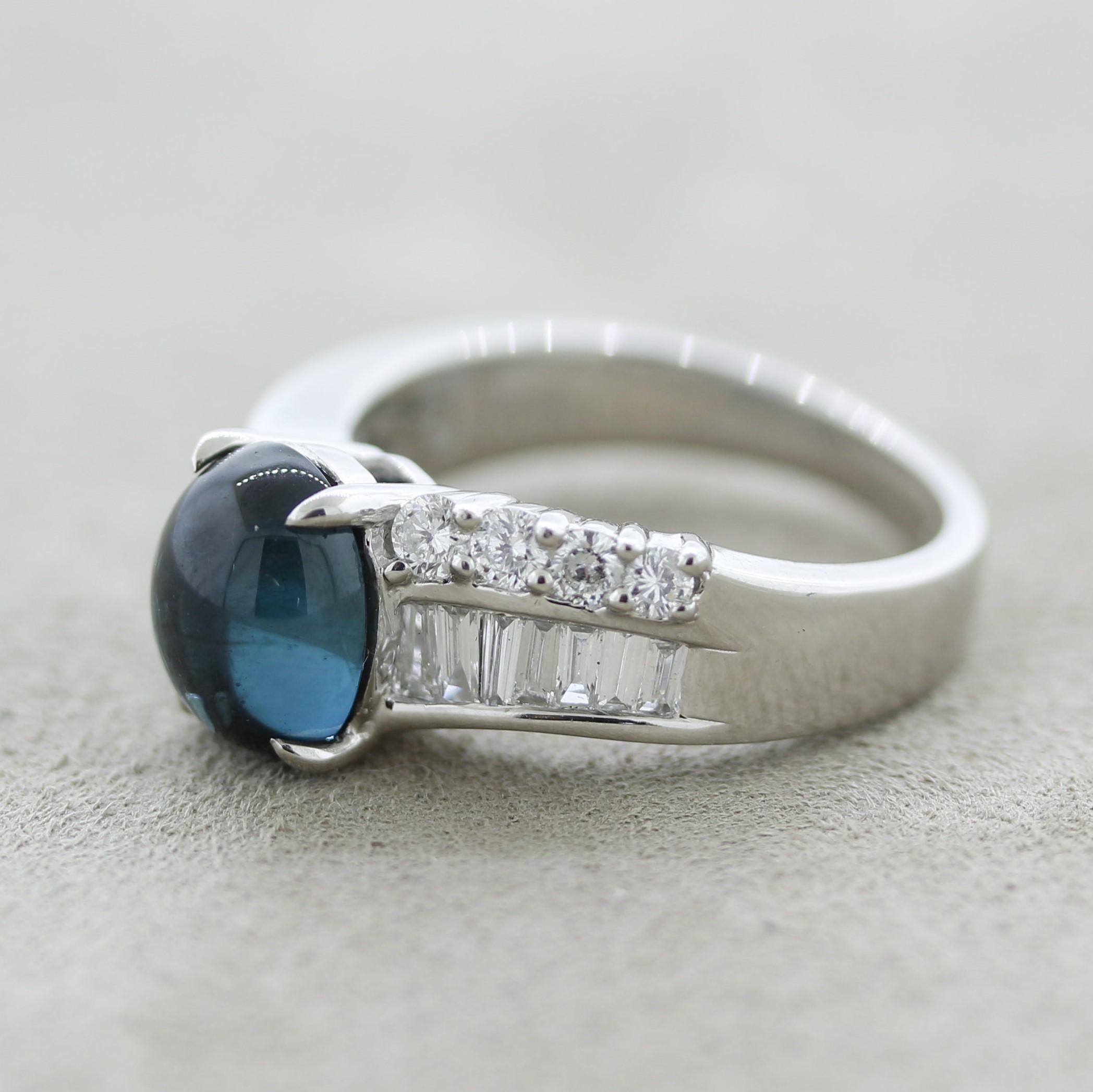 Mixed Cut Blue Tourmaline Diamond Platinum Ring For Sale