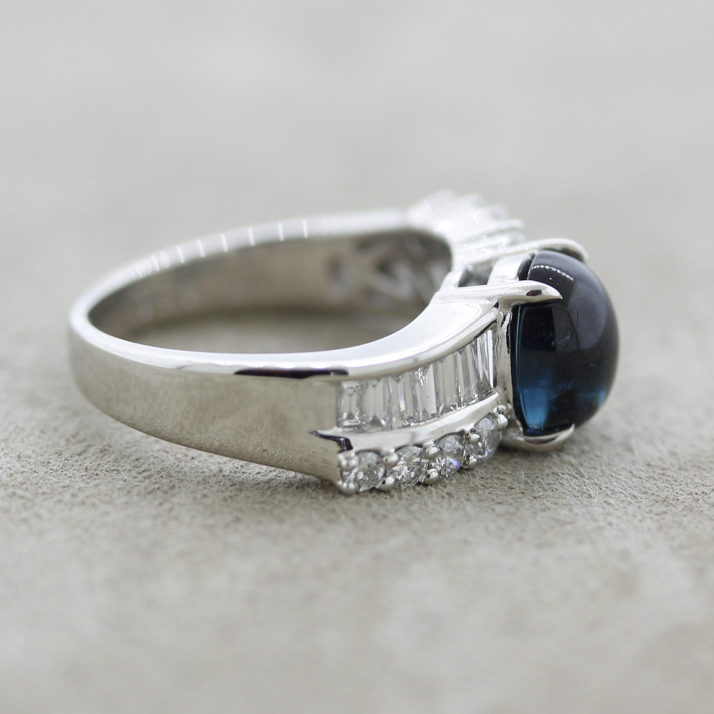 Women's Blue Tourmaline Diamond Platinum Ring For Sale