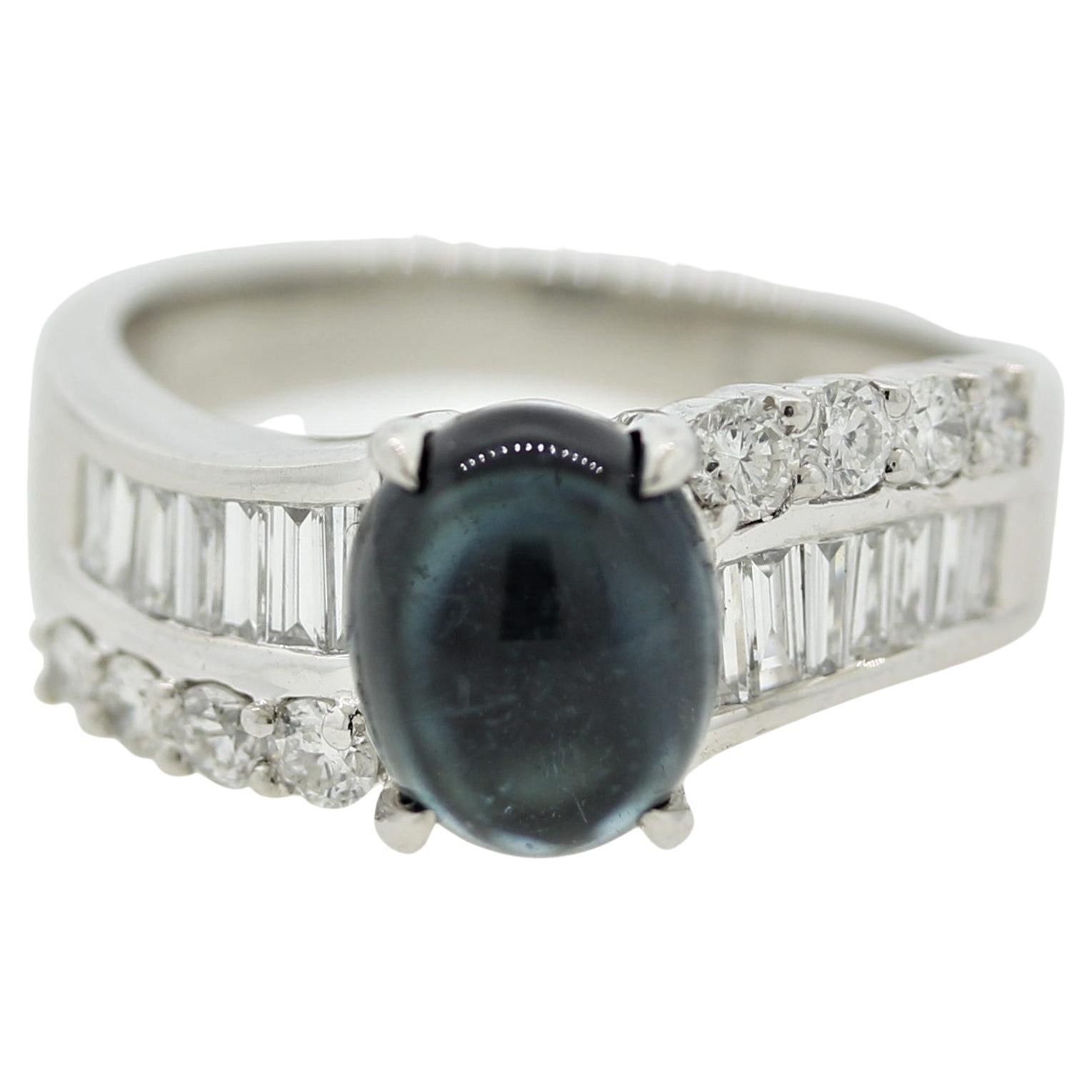 Blue Tourmaline Diamond Platinum Ring For Sale