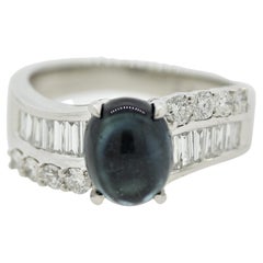 Bague en platine avec tourmaline bleue et diamants