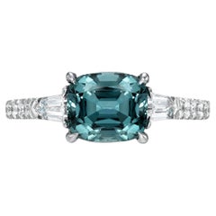 Blue Tourmaline Ring 1.63 Carat Cushion 