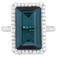 Blue Tourmaline Ring With Diamonds 7.98 Carats 14K White Gold