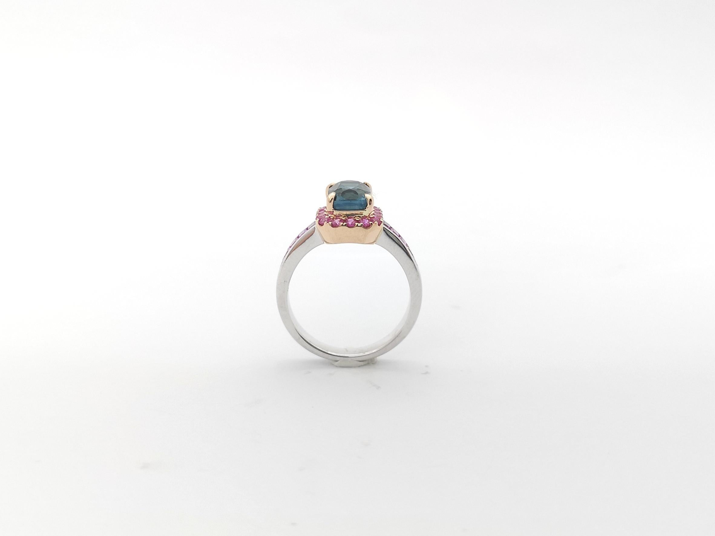 GIA Certified Blue Tourmaline with Pink Sapphire Ring18K White Gold Settings For Sale 3