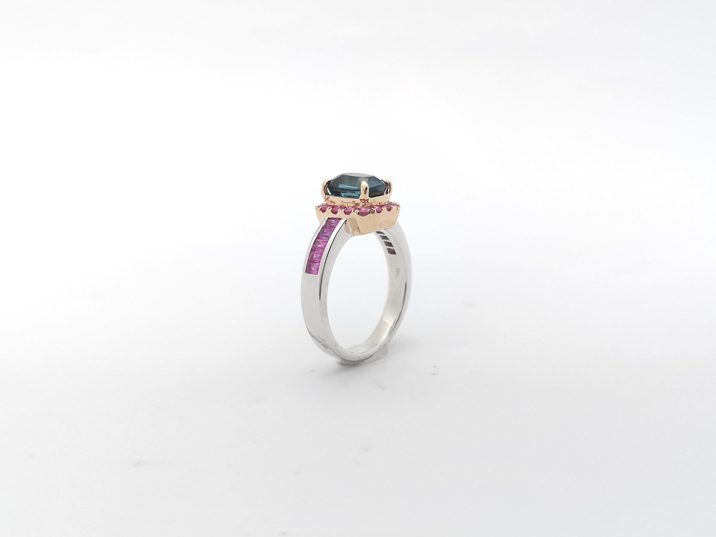 GIA Certified Blue Tourmaline with Pink Sapphire Ring18K White Gold Settings For Sale 6
