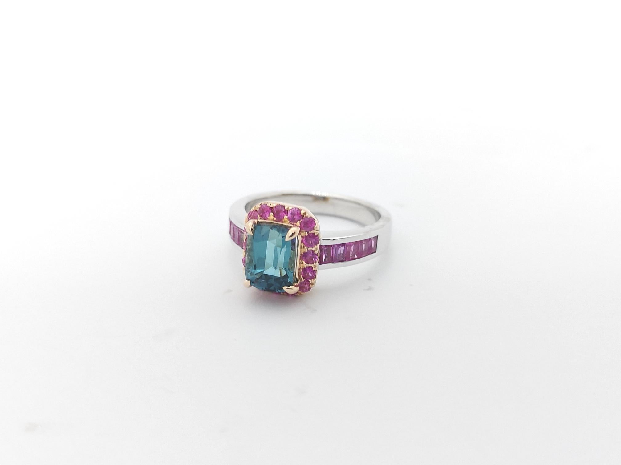 GIA Certified Blue Tourmaline with Pink Sapphire Ring18K White Gold Settings For Sale 1