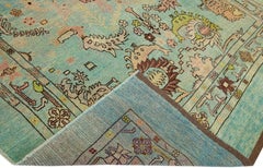 Blauer handgefertigter, geblümter Wollteppich im Art-déco-Stil im Übergangsstil von Apadana