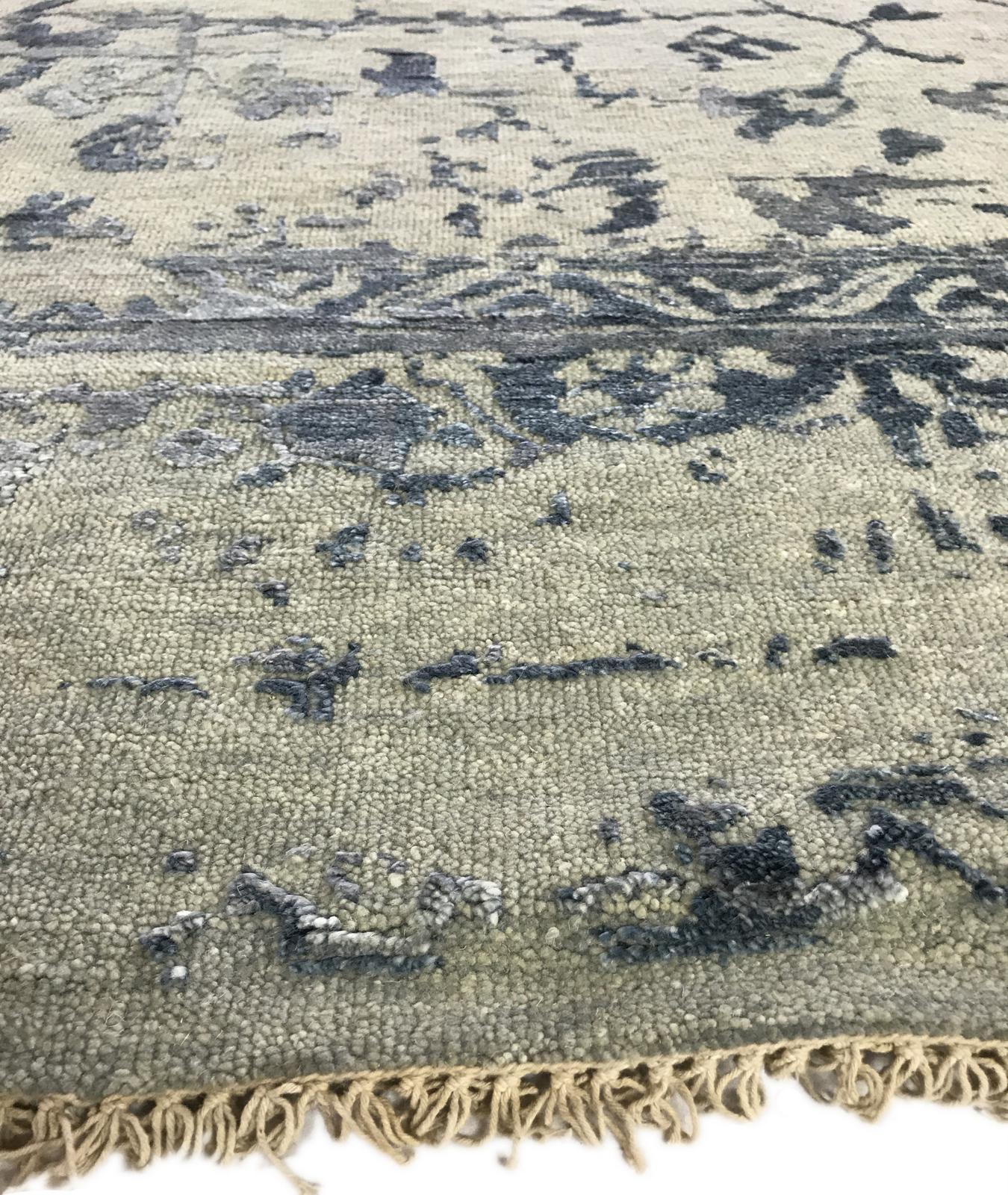 Contemporary Blue Transitional Indian Wool Rug For Sale