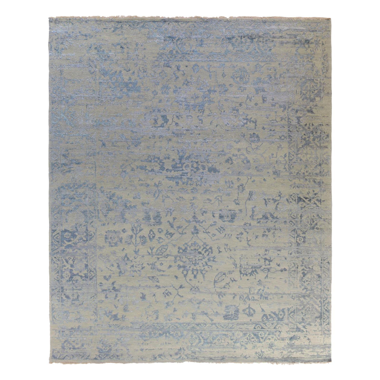 Blue Transitional Indian Wool Rug For Sale