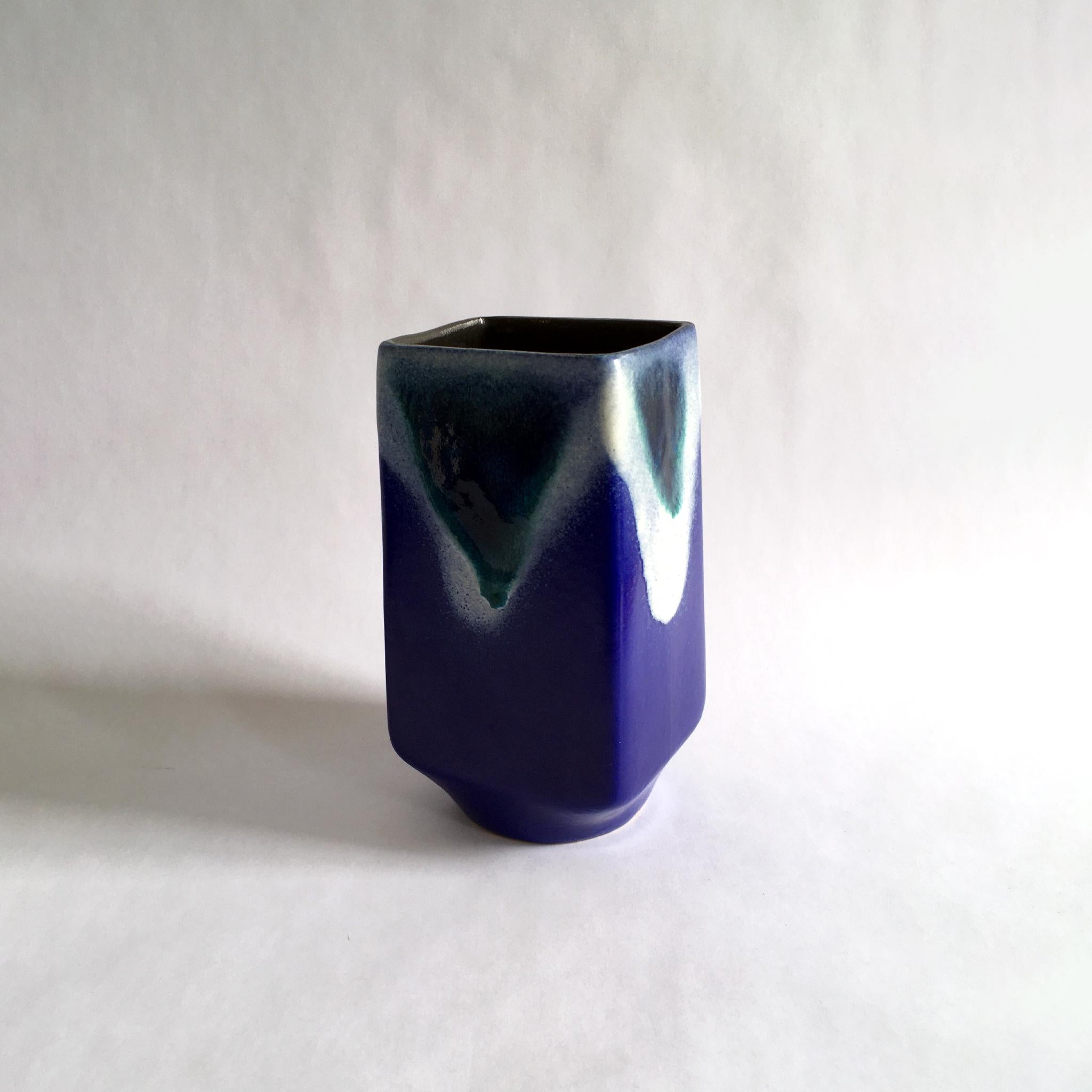 20th Century Trio of Blue Vases by Scheurich, ES Keramik, Strehla in Splatter and Lava Glazes