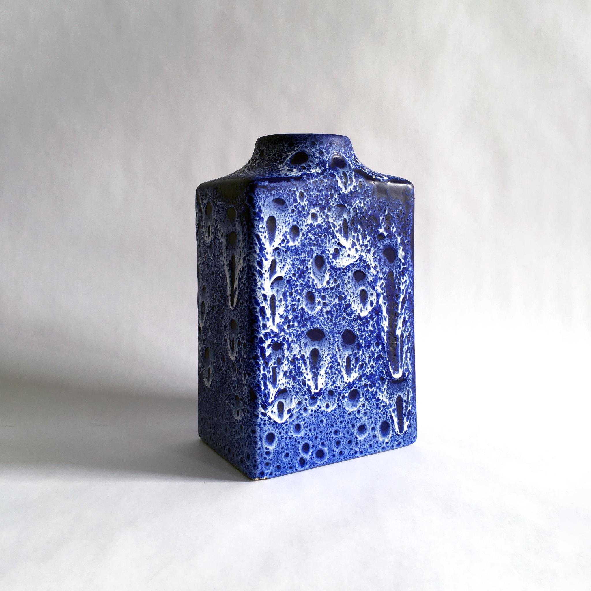 Ceramic Trio of Blue Vases by Scheurich, ES Keramik, Strehla in Splatter and Lava Glazes