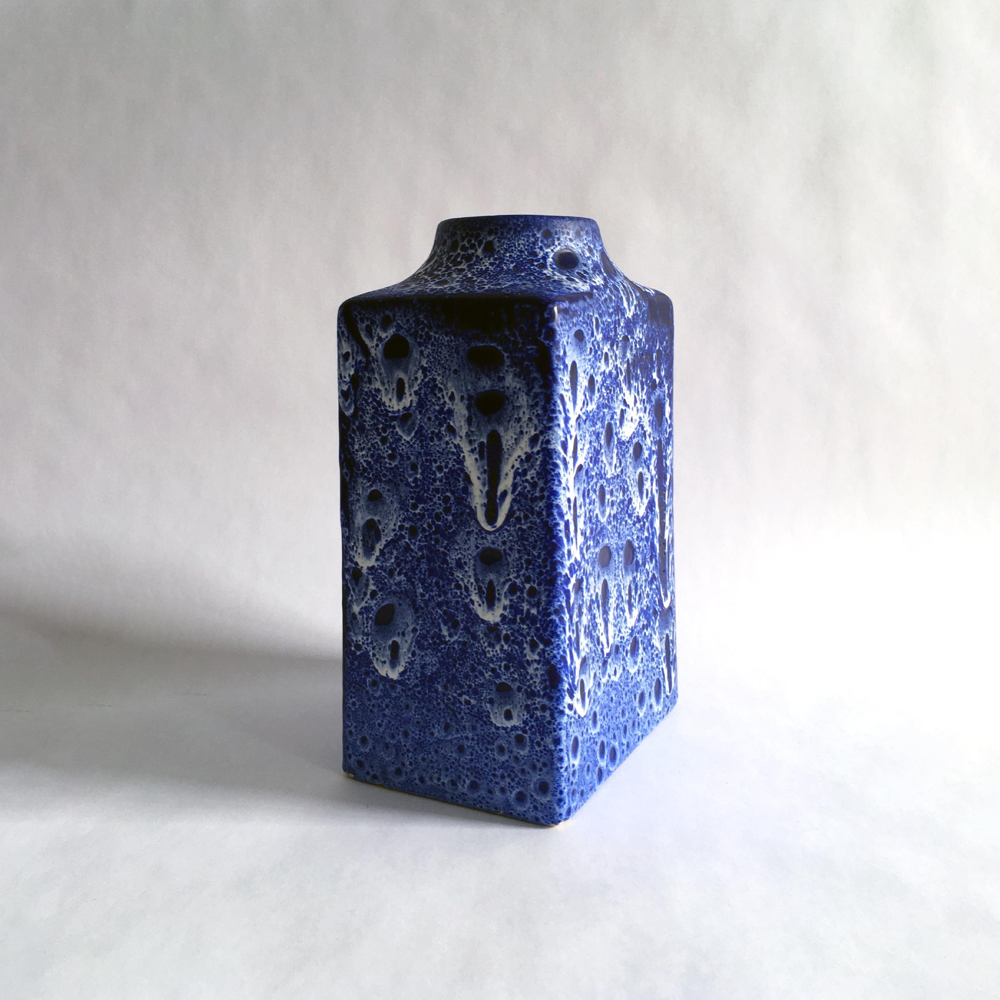 Trio of Blue Vases by Scheurich, ES Keramik, Strehla in Splatter and Lava Glazes 1