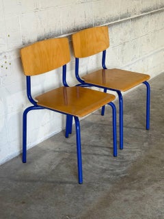 Blue Tubular Steel Stacking Chairs Set of 2 European Vintage Vintage 1970s