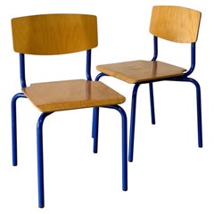Blue Tubular Steel Stacking Chairs Set of 2 European Vintage Vintage 1970s