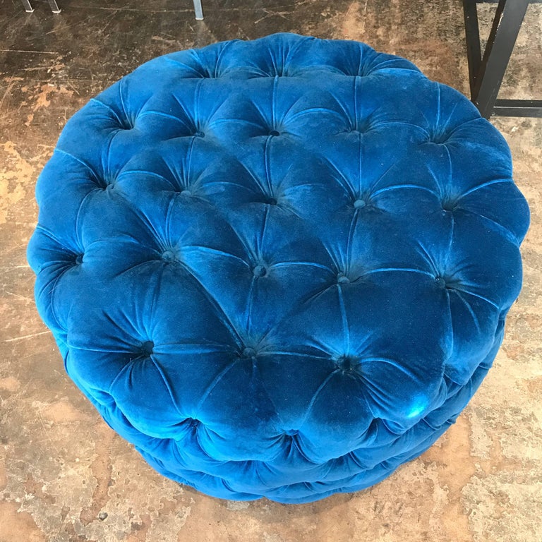 Tufted Velvet Round Ottoman, Custom For Sale at 1stDibs