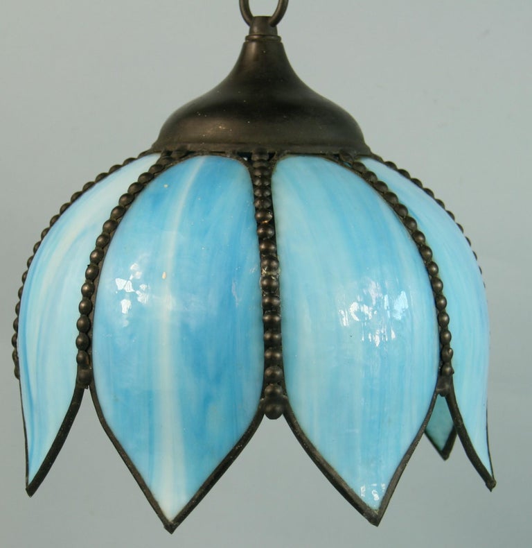 Blue Tulip Glass Pendant '2 Available' In Good Condition For Sale In Douglas Manor, NY