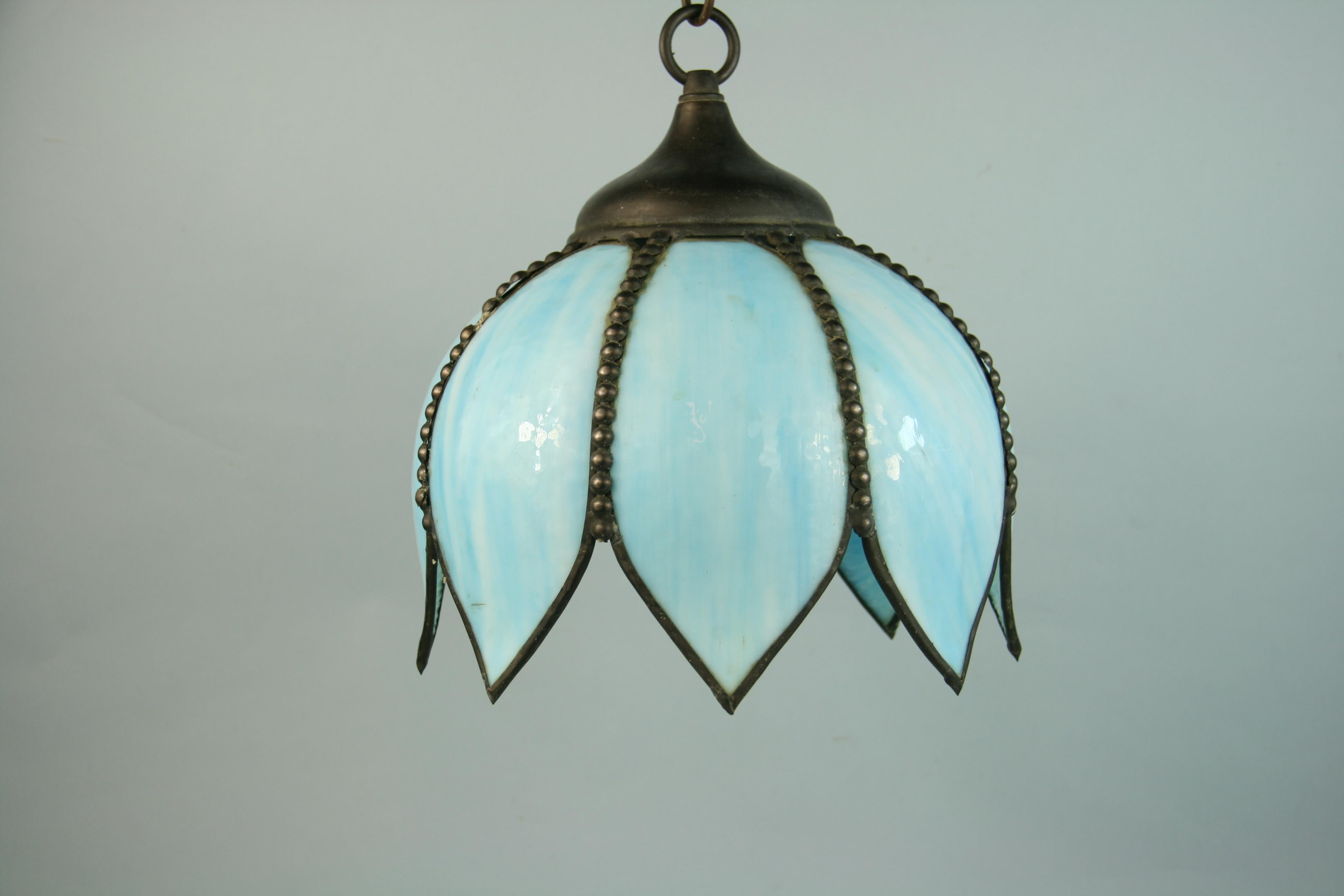 Mid-20th Century Blue Tulip Glass Pendant '2 Available' For Sale