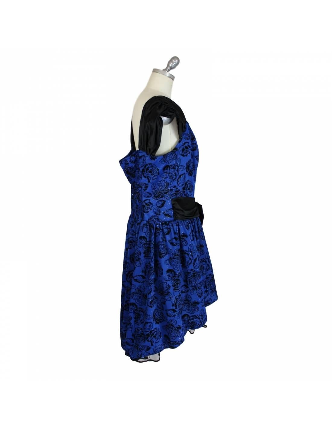 Blue Tulle Satin Floral Ceremony Artisanal Rockabilly Short Dress 1980S In Excellent Condition In Brindisi, Bt