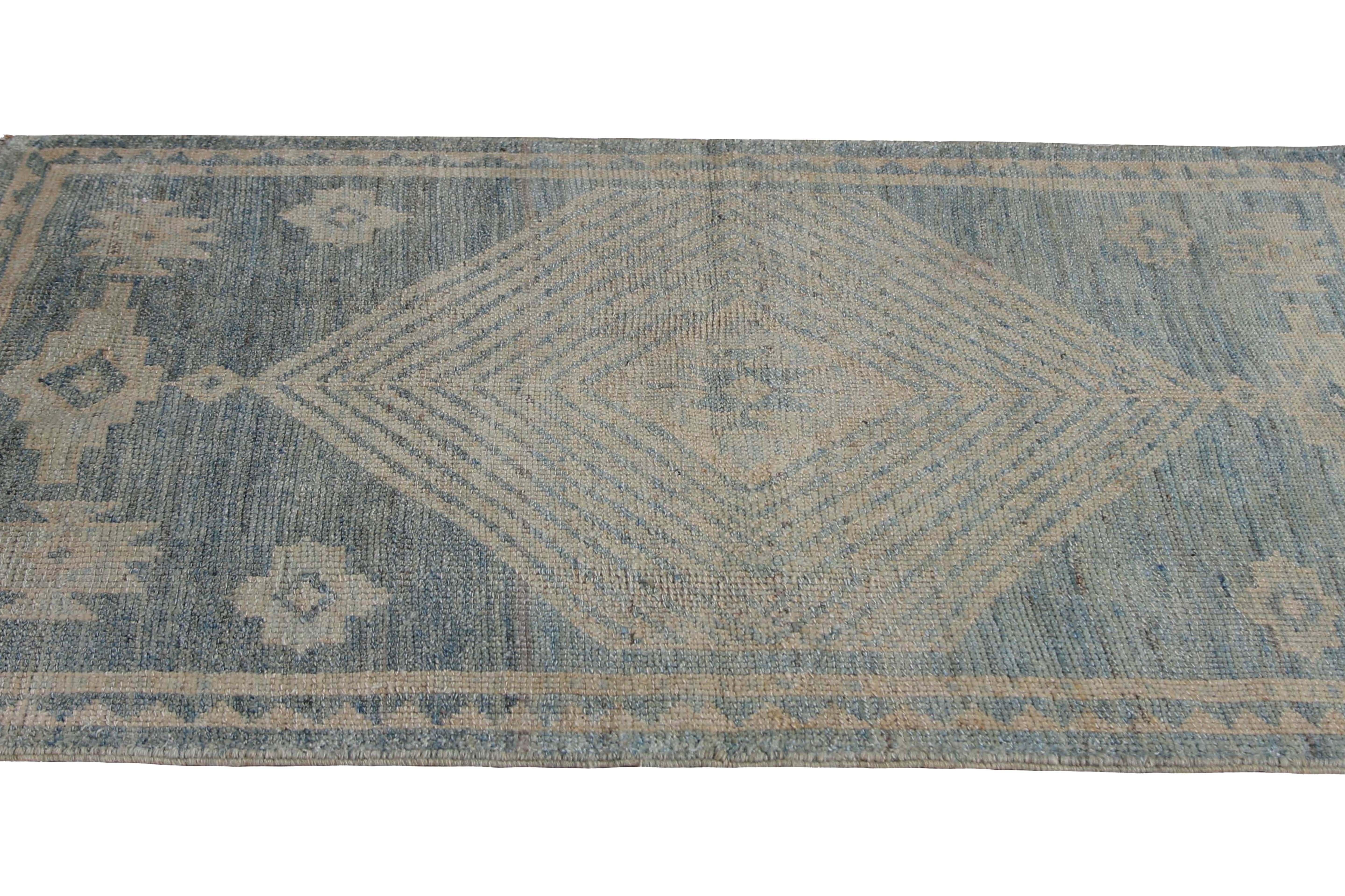 Blue Turkish Oushak Runner Rug In New Condition For Sale In Dallas, TX