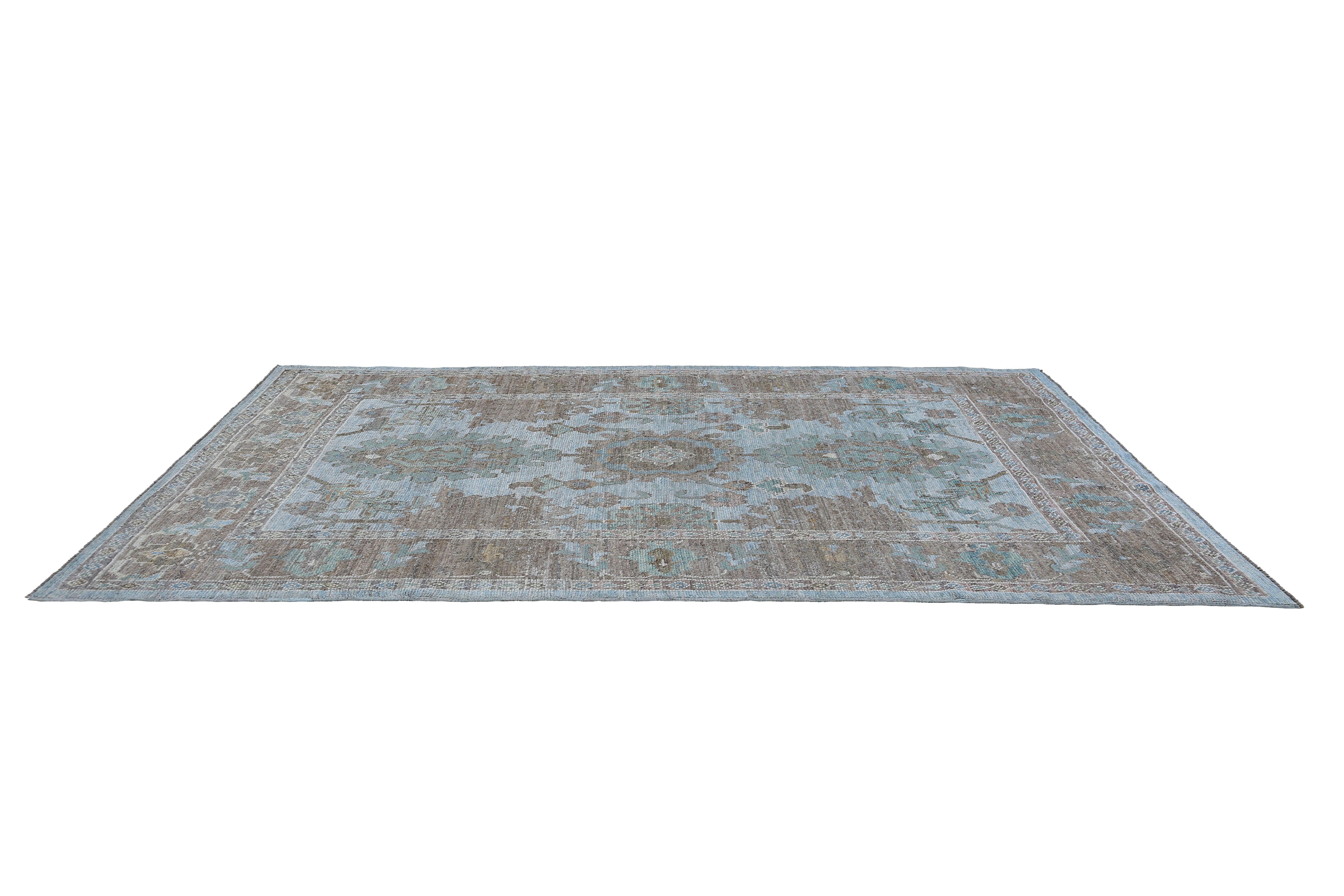 Hand-Woven Blue Turkish Sultanabad Rug For Sale