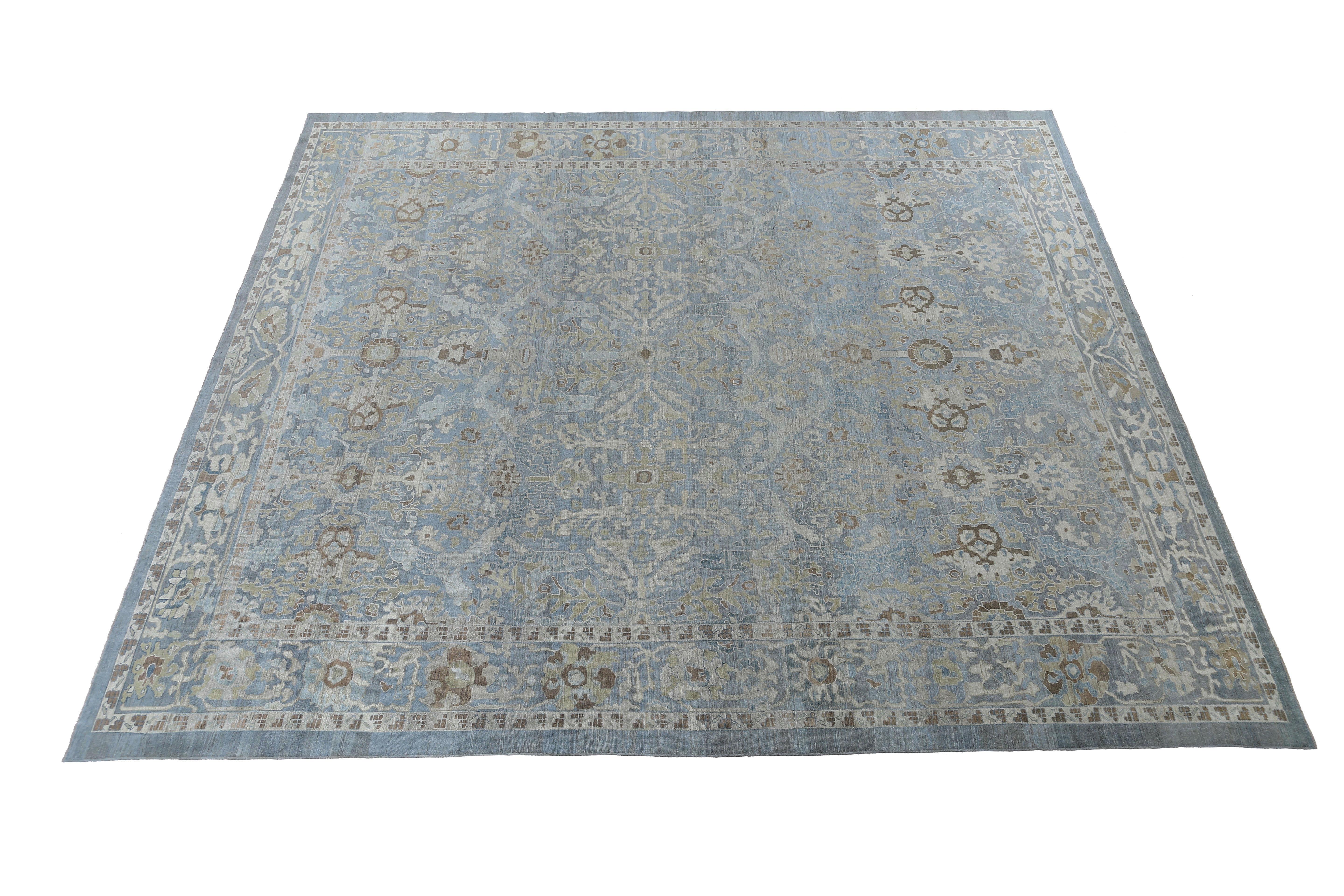 Wool Blue Turkish Sultanabad Rug For Sale